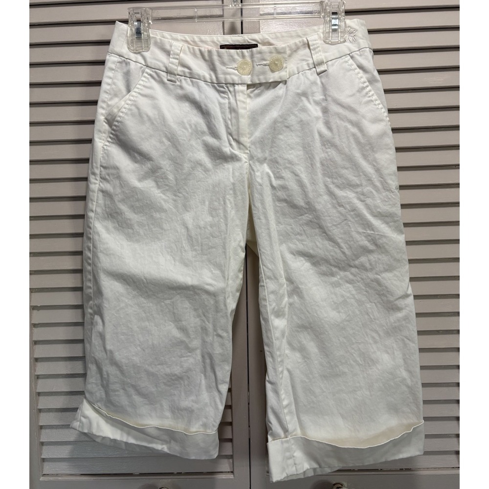 Tommy Bahama (18 Golf) Cream Capris Cuffed Sz 4 Low Rise Pockets Zip Soft